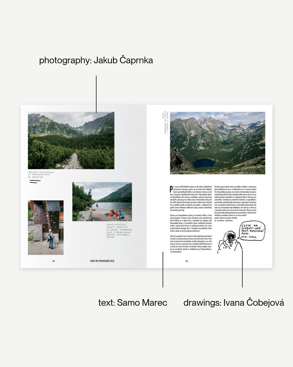Up There: untold stories of Tatra mountain huts – sample spread with credits
