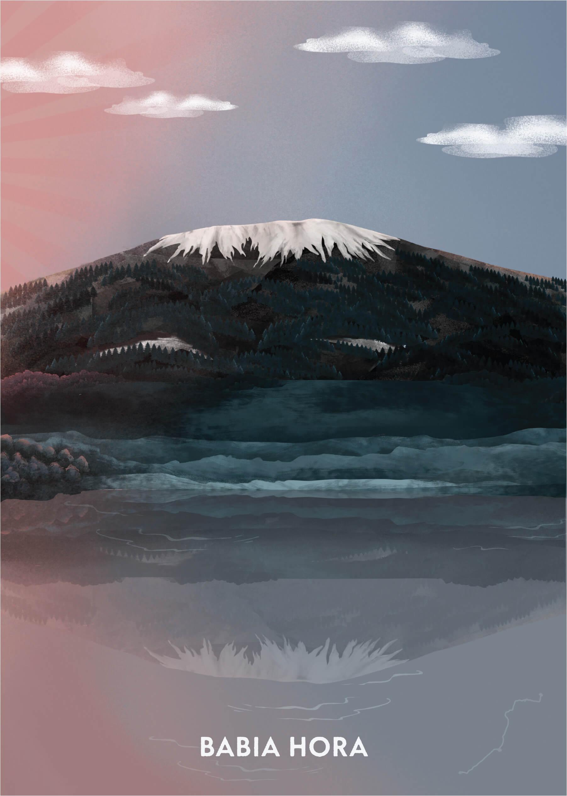 Poustr: Babia hora, poctivý slovenský plagát, Orava, Oravská priehrada, Babia Góra, Beskydy, Námestovo